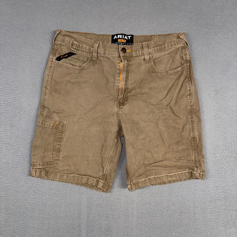 Ariat Rebar M4 Shorts Mens 36 Brown Cargo Canvas Work Utility Low Rise Cotton
